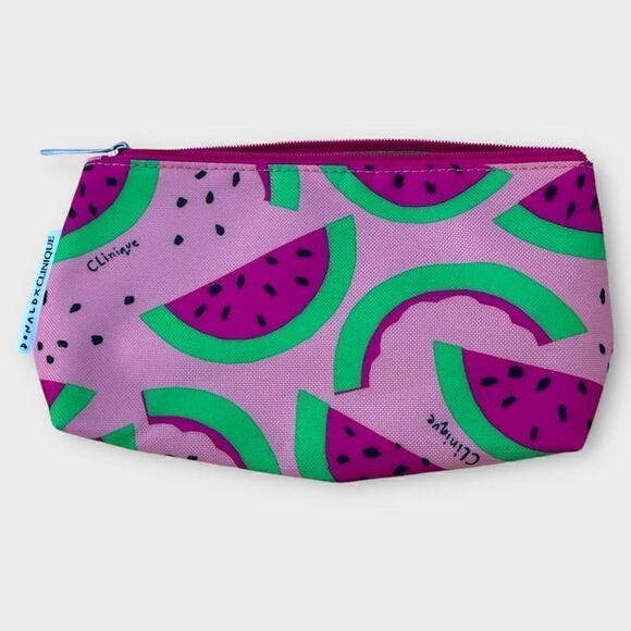 Clinique Makeup zip pouch watermelon print green interior red zipper - Picture 1 of 3
